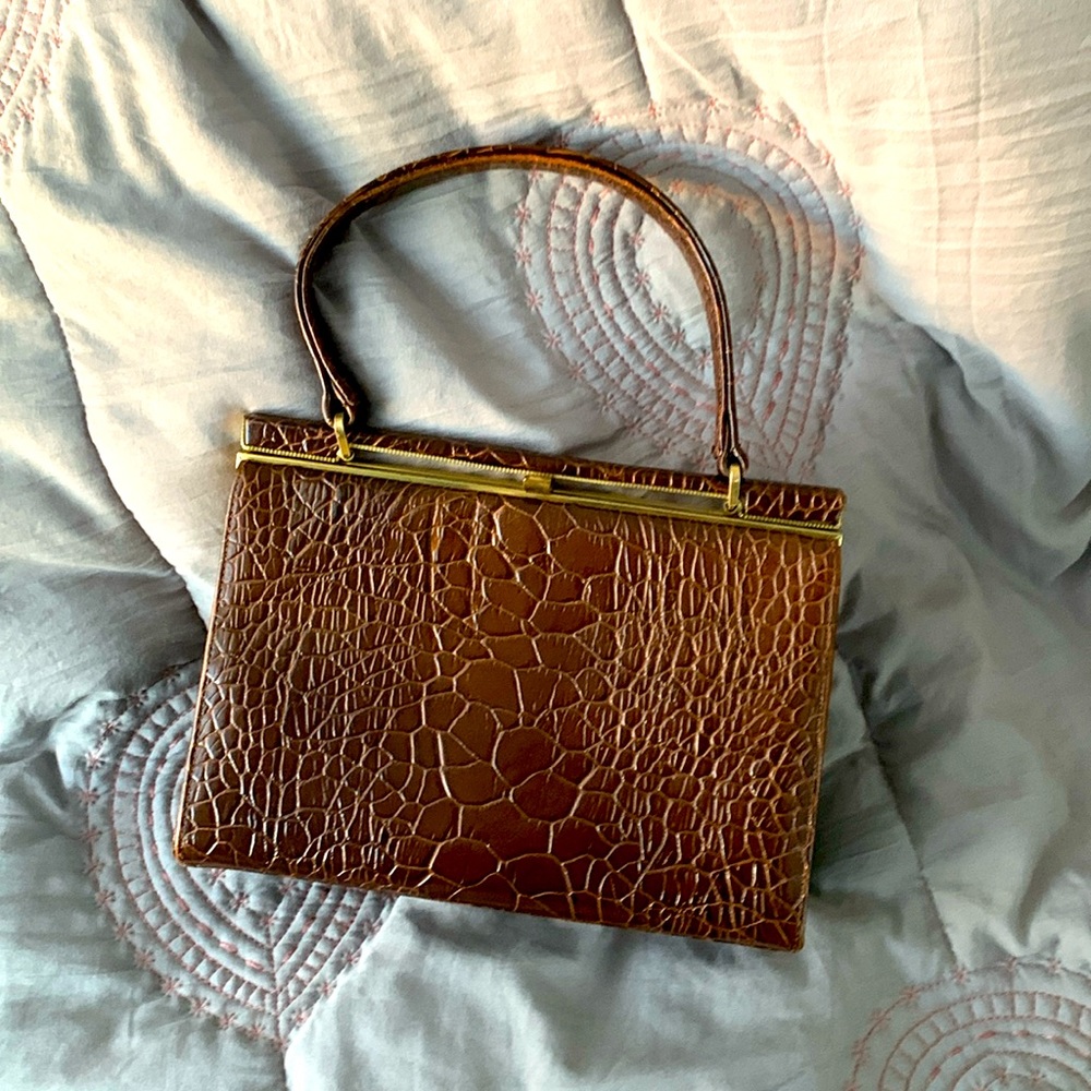 Vintage Purse Brown Faux Alligator